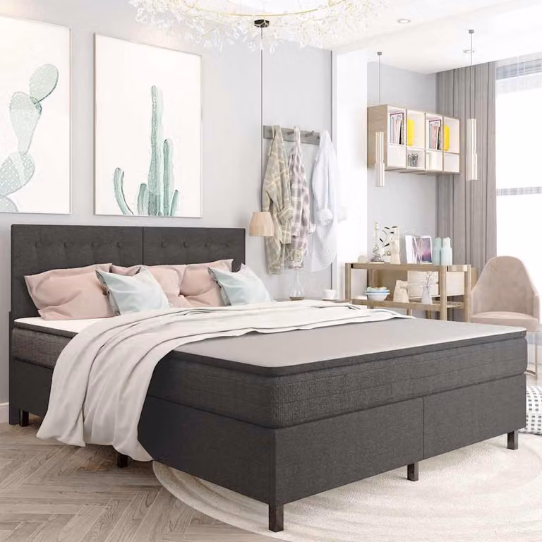 Letto a molle vidaXL in tessuto grigio con cassetti, L/P/H: 160,5 x 200 x 116 cm