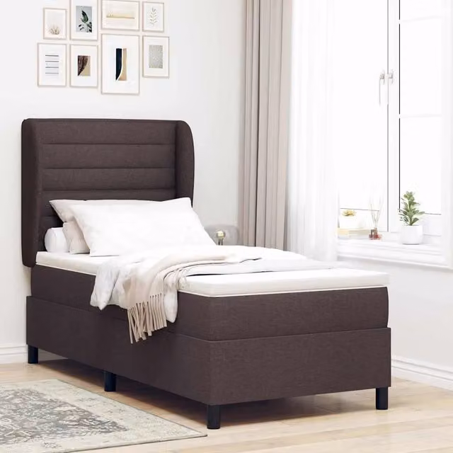 Letto a molle con materasso Marrone scuro 80 x 200 cm Tessuto 3340469