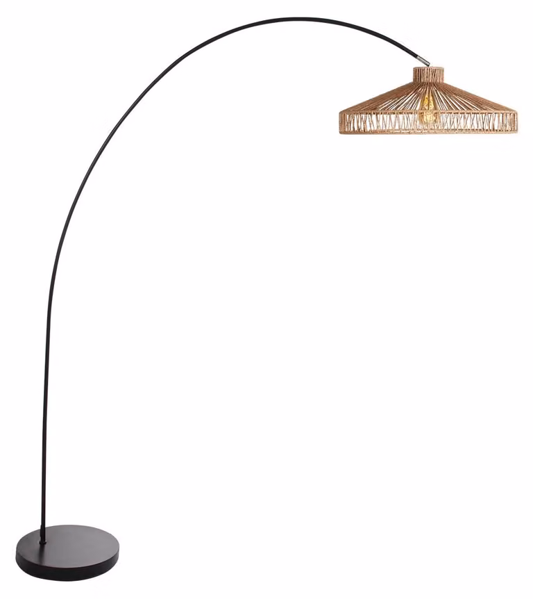 Lampada da terra - naturale nero - Solva - metallo corda - lampada ad arco - E27 - 4469ZW - Mexlite
