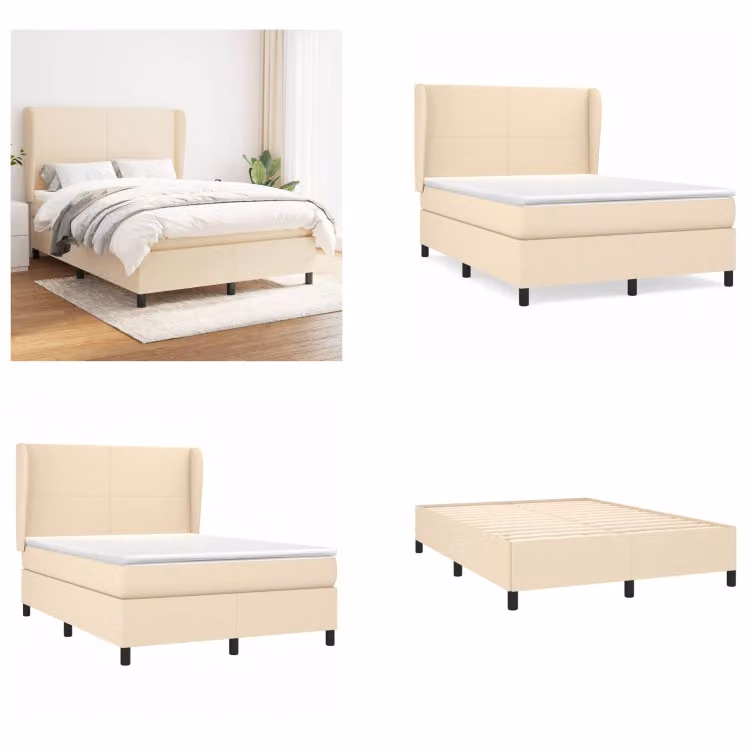 vidaXL Letto boxspring con materasso in tessuto crema 140x200 cm - Letto boxspring - Boxspringbetten - Bett - Schlafzimmermöbel
