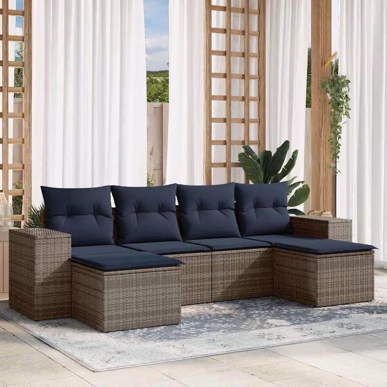 Maison Exclusive - Set di 6 divani da giardino con cuscini, grigio, polyrattan