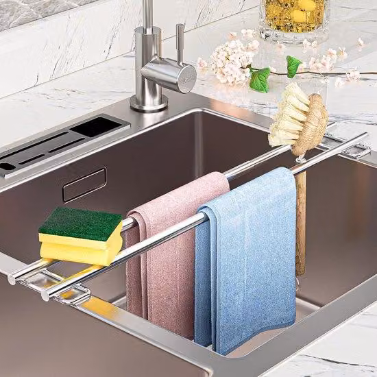 Scolapiatti in acciaio inossidabile per lavello, organizer multifunzionale per lavello, impermeabile, regolabile, contenitore per lavello
