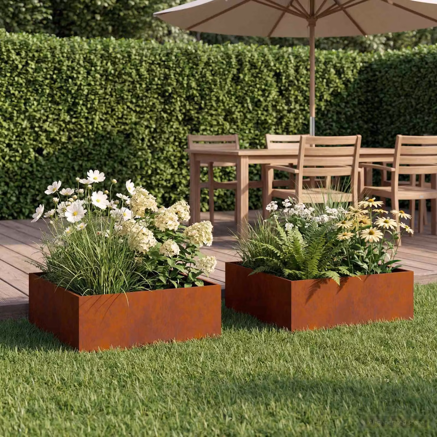 Set di 2 vasi da giardino vidaXL in acciaio color marrone, L/P/H: 40 x 40 x 20 cm