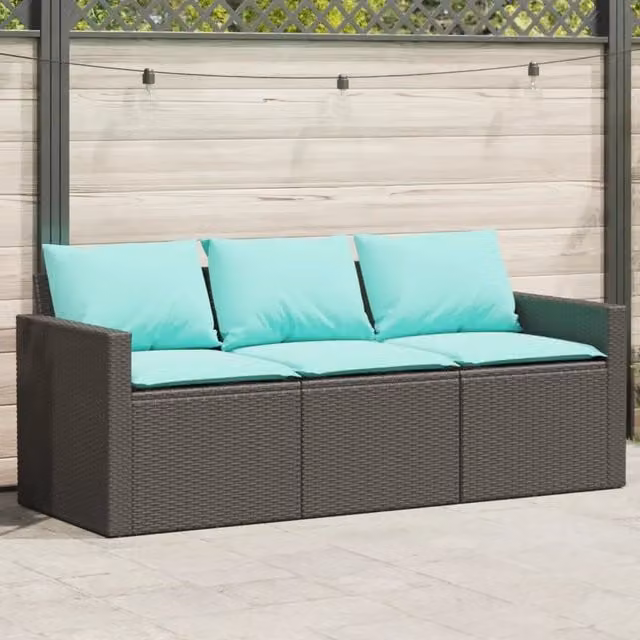 Divano da Giardino a 3 Posti con Cuscini Nero in Polyrattan 366349