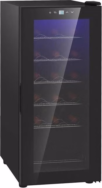 CANTINETTA FRIGORIFERO PER 18 BOTTIGLIE DI VINO CON DISPLAY DIGITALE, LUCE LED E CONTROLLO TEMPERATURA, NERO