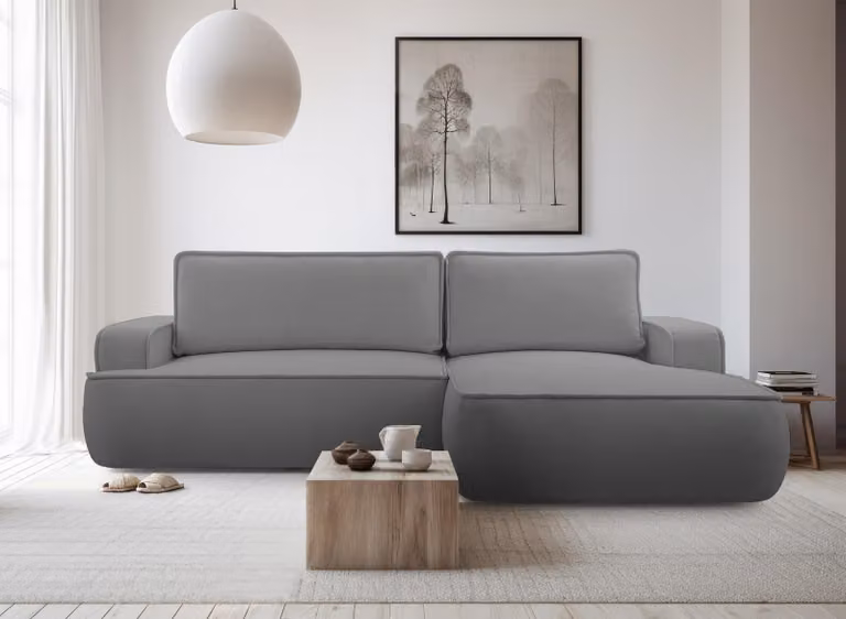 AX LIVING Ablia divano a L con funzione letto grigio scuro 267 cm R