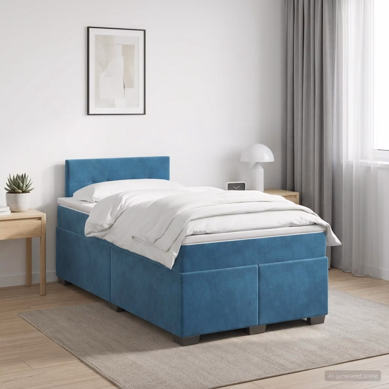 Letto box spring con materasso ibrido vidaXL in velluto blu scuro, L/P/H: 120 x 200 cm