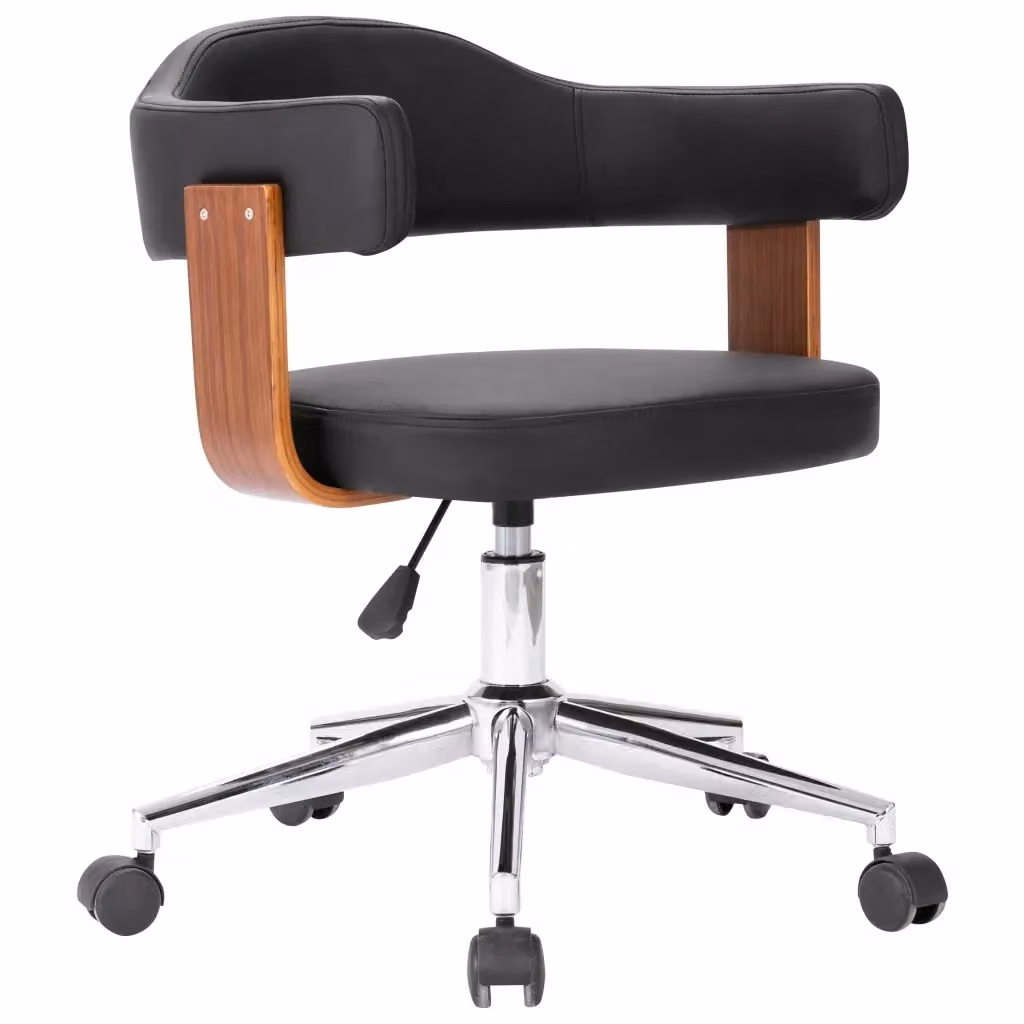 Sedia da Pranzo Girevole vidaXL Nera in Similpelle e Legno con Ruote – 2