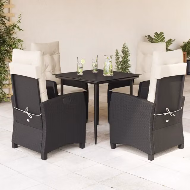 Set da Pranzo da Giardino 5 pz Nero con Cuscini in Polyrattan 3212723