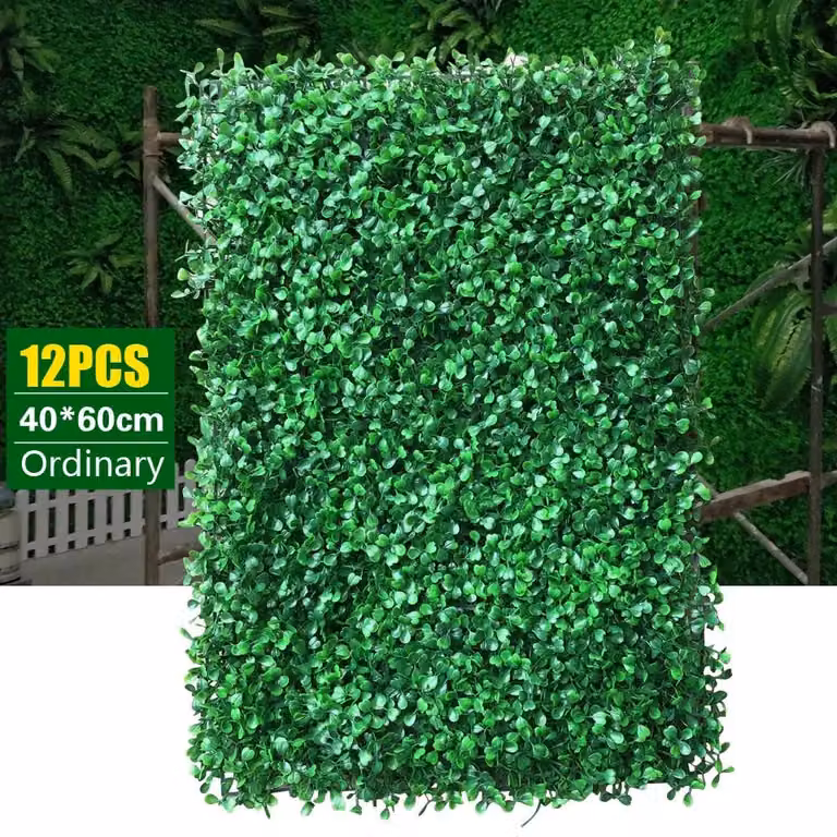 Pannello decorativo a parete verde, 40x60 cm, confezione da 12 pezzi - Pianta artificiale per decorazione murale - Adatto per interni ed esterni