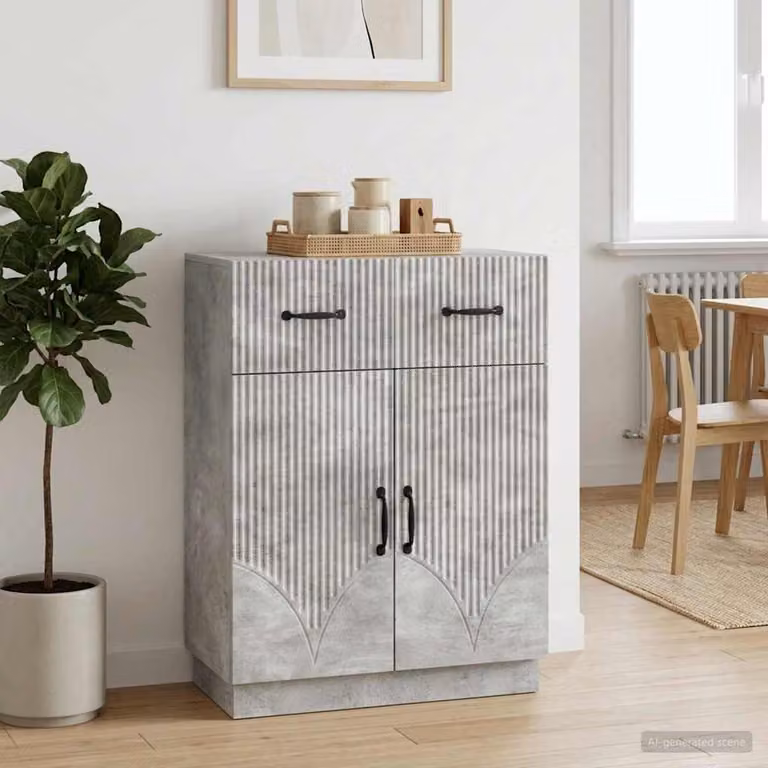 Credenza moderna vidaXL in legno ingegnerizzato grigio cemento L 66 cm x P 34,5 cm x H 87 cm