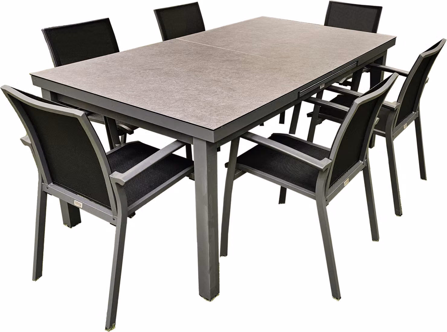 set 7 mobili da giardino in alluminio antracite Tavolo allungabile con sedie impilabili Tavolo allungabile 180-240 cm con 6 sedie