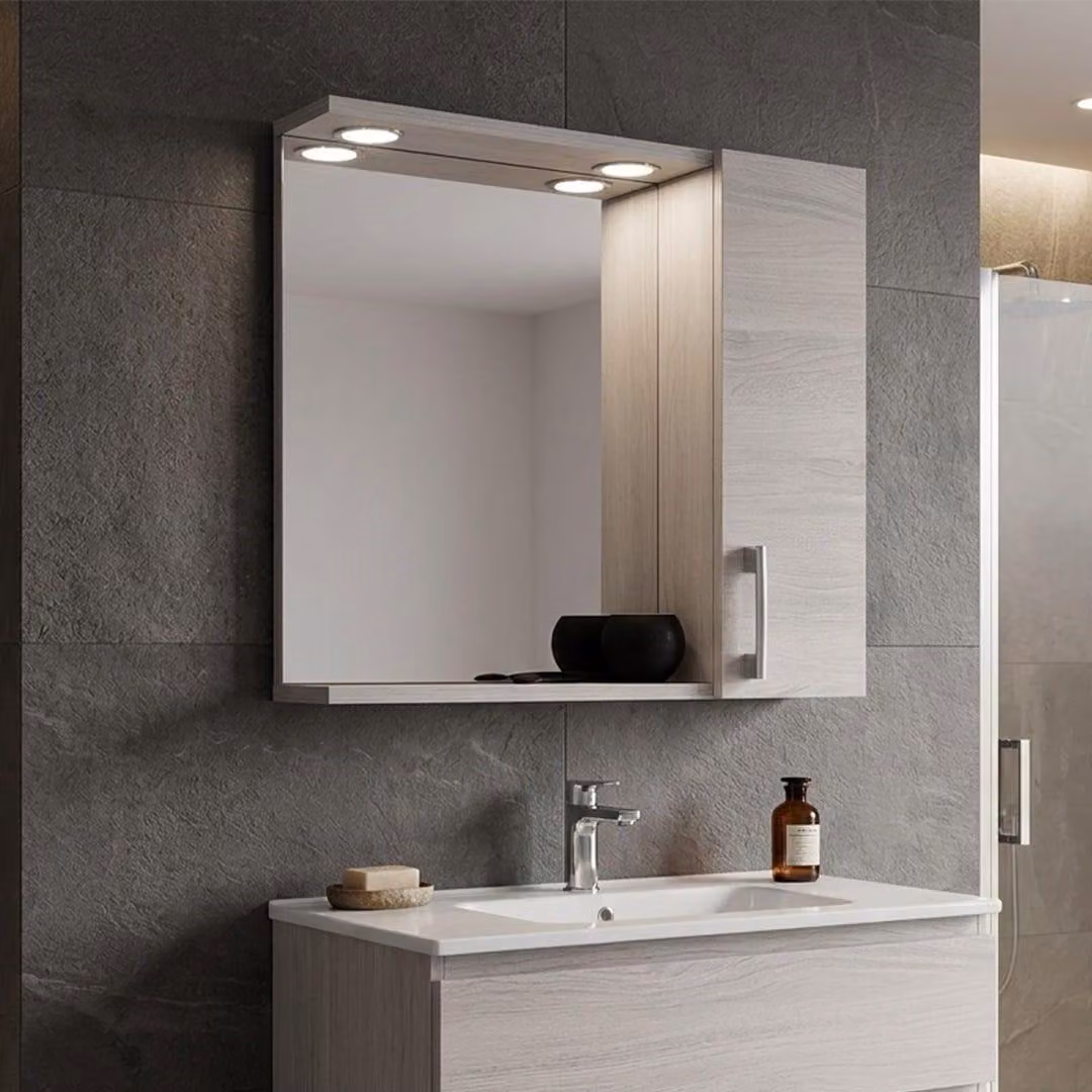 Specchio con pensile rovere grigio ed illuminazione led