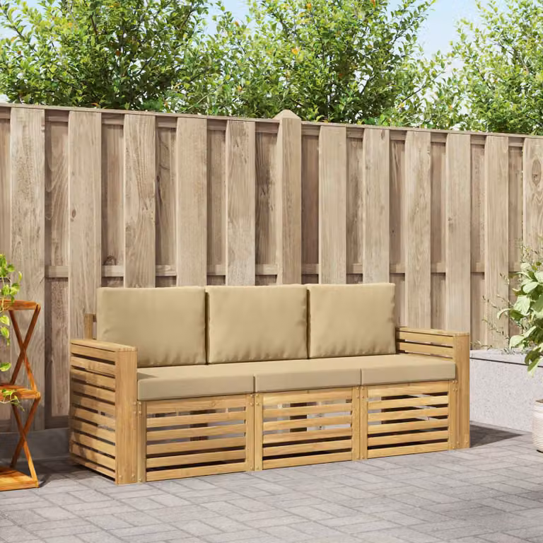 Set di divani da esterno vidaXL in legno di acacia con cuscini bianchi e beige