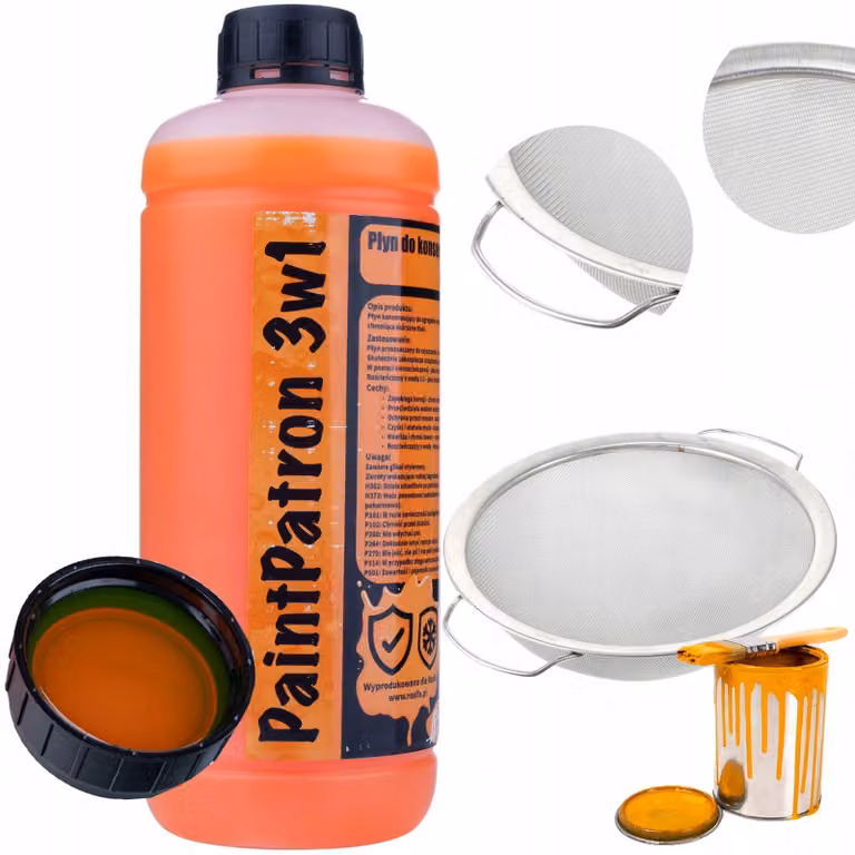 Rosfix Liquido di Manutenzione e Pulizia per Spruzzatore di Vernice PaintPatron 3in1 1L + Setaccio Metallico Argentato per Filtrare la Vernice