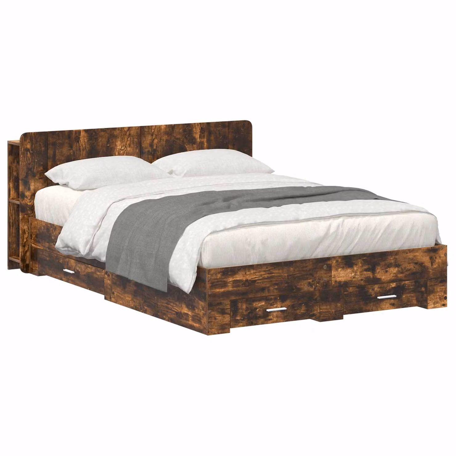 vidaXL Letto moderno con contenitore e cassetti in legno ingegnerizzato, colore marrone, L/P/H: 150 x 200 x 80 cm