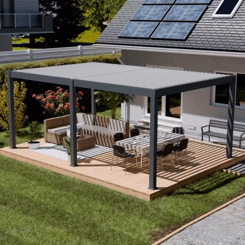 Pergola bioclimatica motorizzata autoportante Ombréa ELMO L: 600 cm, P: 400 cm, Colore: Antracite/Bianco – 2