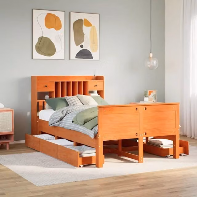Letto Libreria senza Materasso Marrone Cera 135x190 cm in Pino 3308938