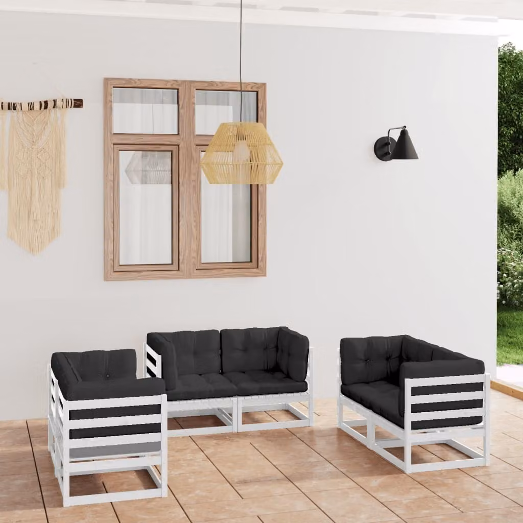 The Living Store Set da giardino da 6 pezzi con cuscini in legno di pino massiccio