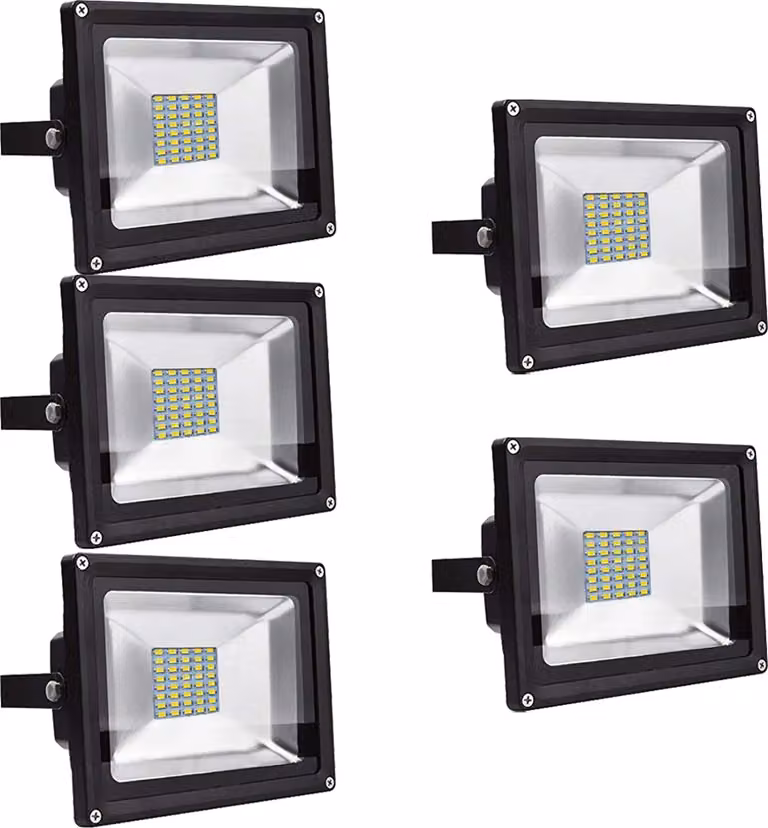Greenmigo Set da 5 faretti LED da 30 W per esterni, IP65, impermeabili, luce bianca calda