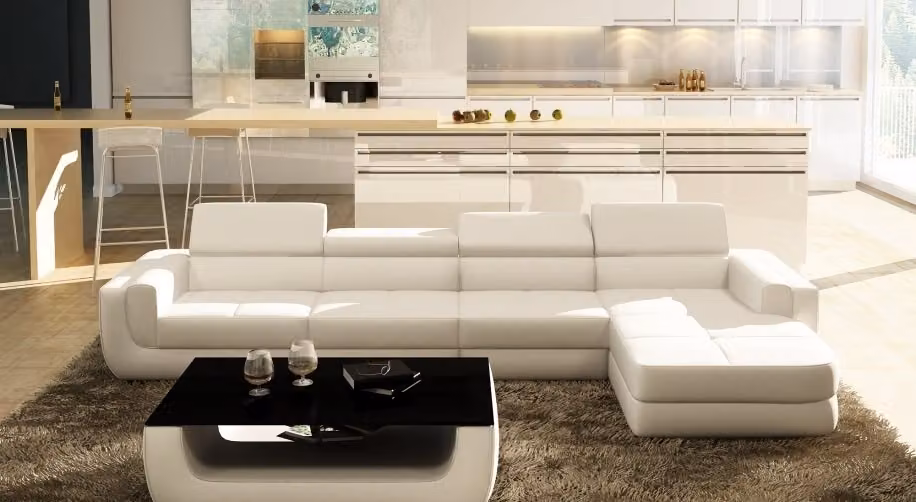 Ecksofa Ledersofa USB Wohnlandschaft L-Form Sofa Polster Sitz Ecke Tettau Weiß
