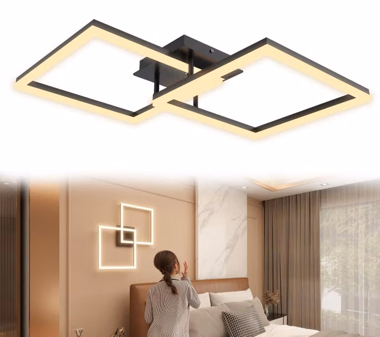 VA-Cerulean, plafoniera LED a forma di doppio quadrato, 72W, luce bianca calda, lampada da soffitto moderna e geometrica, ideale per soggiorno, camera da letto, cucina e ufficio