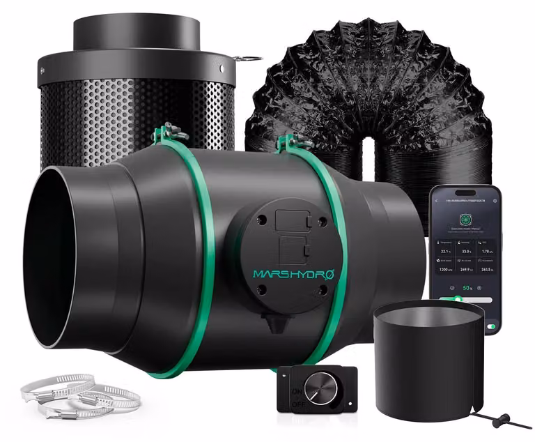 Kit di ventilazione per grow box: ventola con condotto - 10 cm - 3000 giri/min - 12 V - regolatore di velocità - filtro a carbone attivo - condotto dell'aria da 7,6 metri