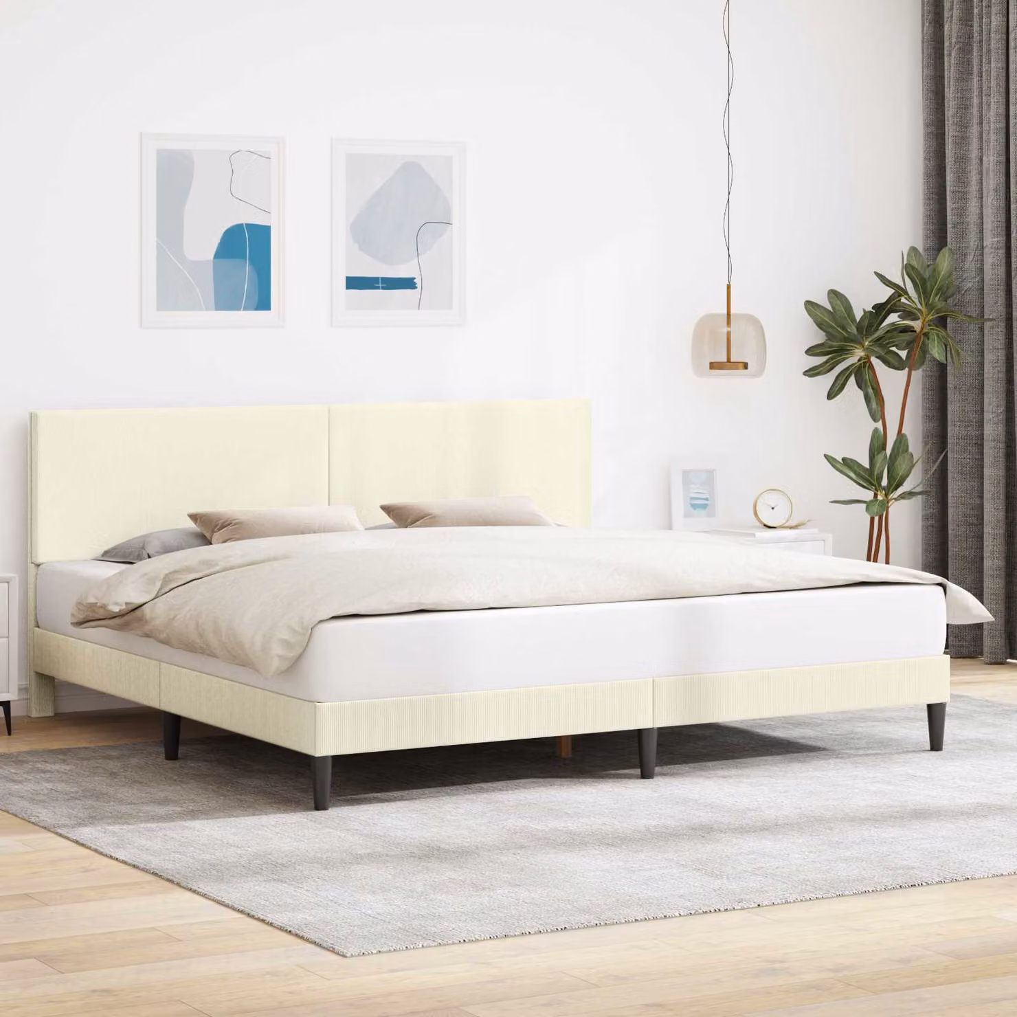 Struttura del letto moderna vidaXL in tessuto cord beige L/P: 200 x 200 cm