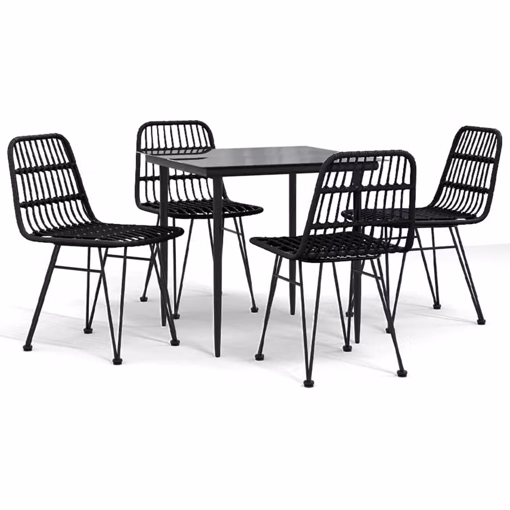 Set da Pranzo da Giardino 5 pz Nero in Polyrattan