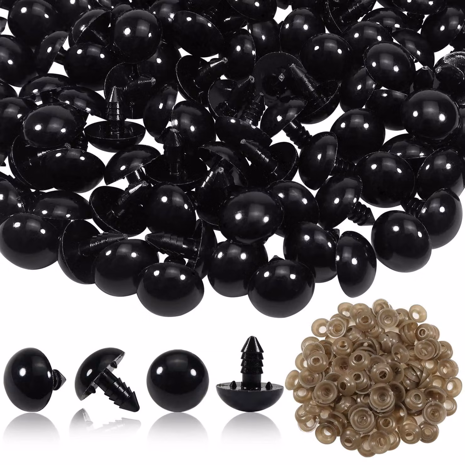 50 occhi di sicurezza neri da 18 mm con anelli