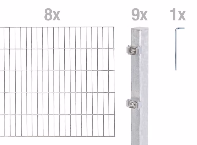 Alberts 655952 Recinzione a doppia rete metallica come set completo di 18 pezzi, zincato a caldo, altezza 200 cm, lunghezza 16 m