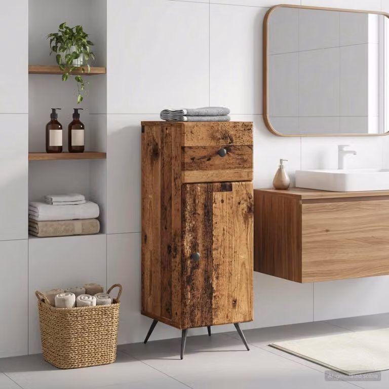 Mobiletto da bagno vidaXL BREDA in legno antico marrone L: 30 cm, P: 31 cm, H: 80 cm