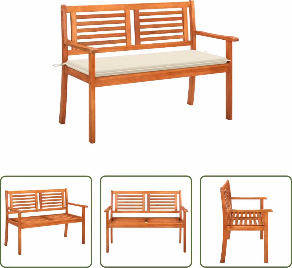 The Living Store Panca da giardino a 2 posti con cuscino 120 cm in legno massiccio eucalipto