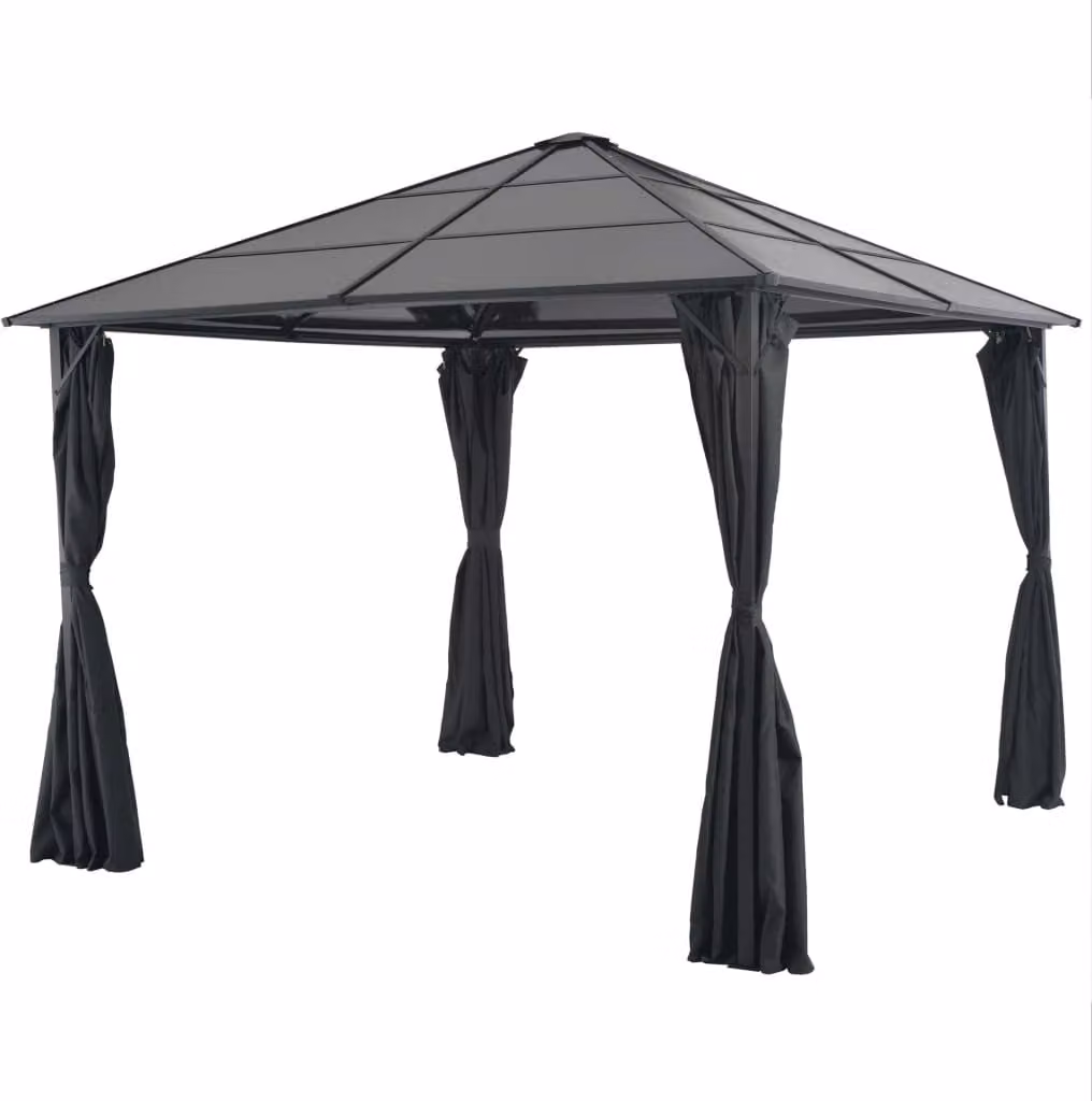 The Living Store Gazebo da giardino con tenda Alluminio 3×3 m Nero