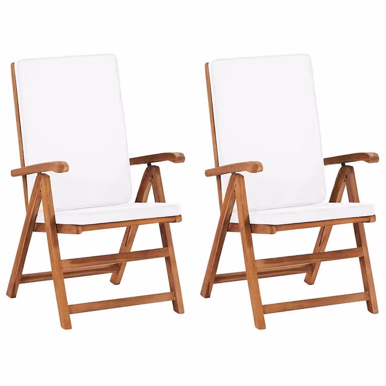 Set di 2 sedie pieghevoli reclinabili vidaXL in legno di teak con cuscini beige per giardino