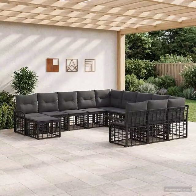 Set Divano da Giardino 12 pz Nero e Grigio scuro polyrattan 3437825