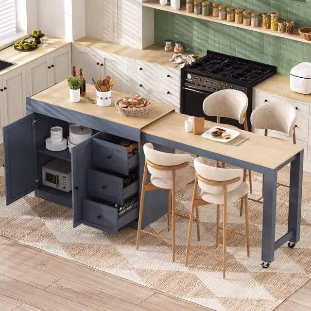 Carrello da cucina con piano estraibile, 3 cassetti e portaspezie, per cucina, in MDF grigio, 112 × 45 × 93 cm