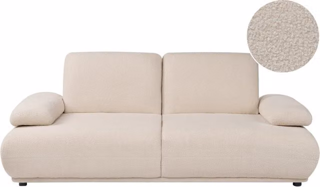 Divano a 3 posti Rivestimento bouclé beige Schienale e braccioli regolabili Gambe in legno Soggiorno Moderno