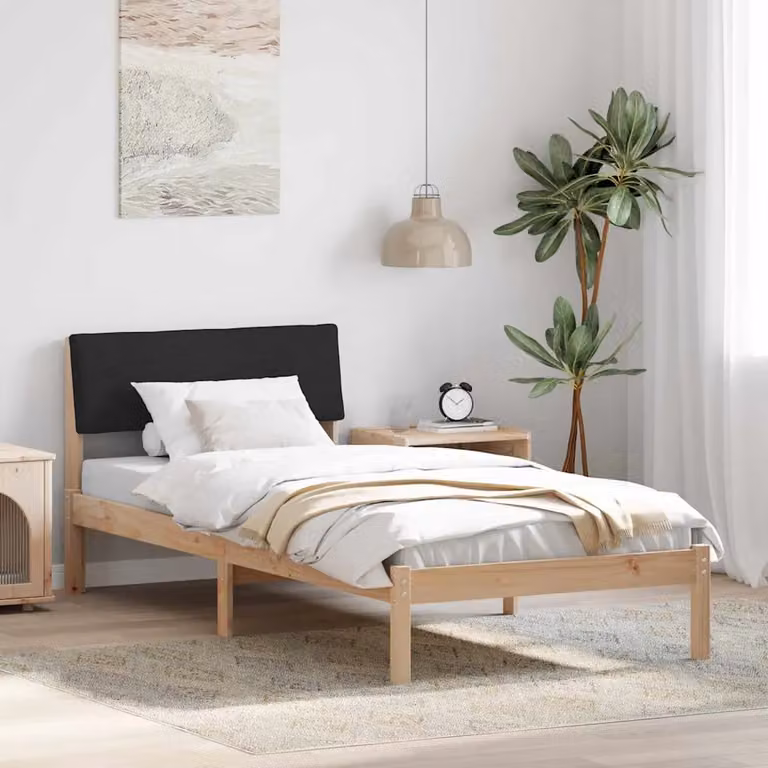 vidaXL Struttura del Letto Moderna in Legno di Pino con Testiera, Marrone e Nero, 90 x 200 cm