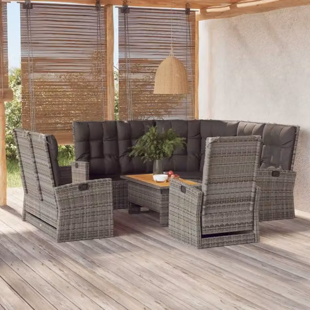 Set Divani da Giardino 4 pz con Cuscini in Polyrattan Grigio 362180