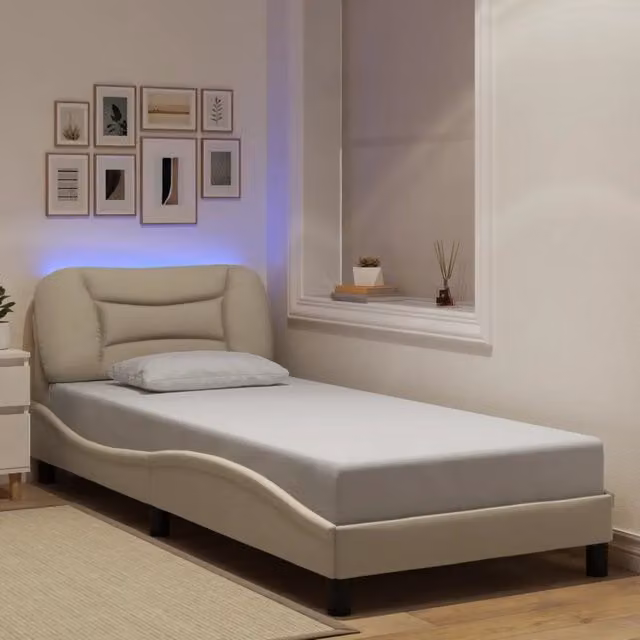 Giroletto con LED senza Materasso-Struttura Letto Hvar Crema 90x200 cm in Tessuto