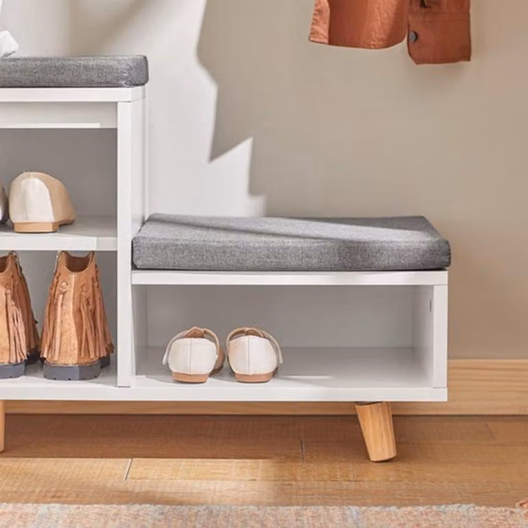 Panca porta-scarpe bianca - Panca contenitore con 3 scomparti e seduta - 101x46 cm