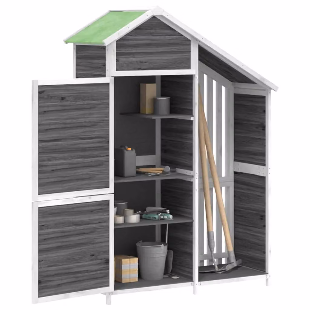 Casetta da giardino ripostiglio HELLOSHOP26 in legno massello di pino grigio e bianco, modello a capanna L/P/H: 120 x 53,5 x 170 cm – 2