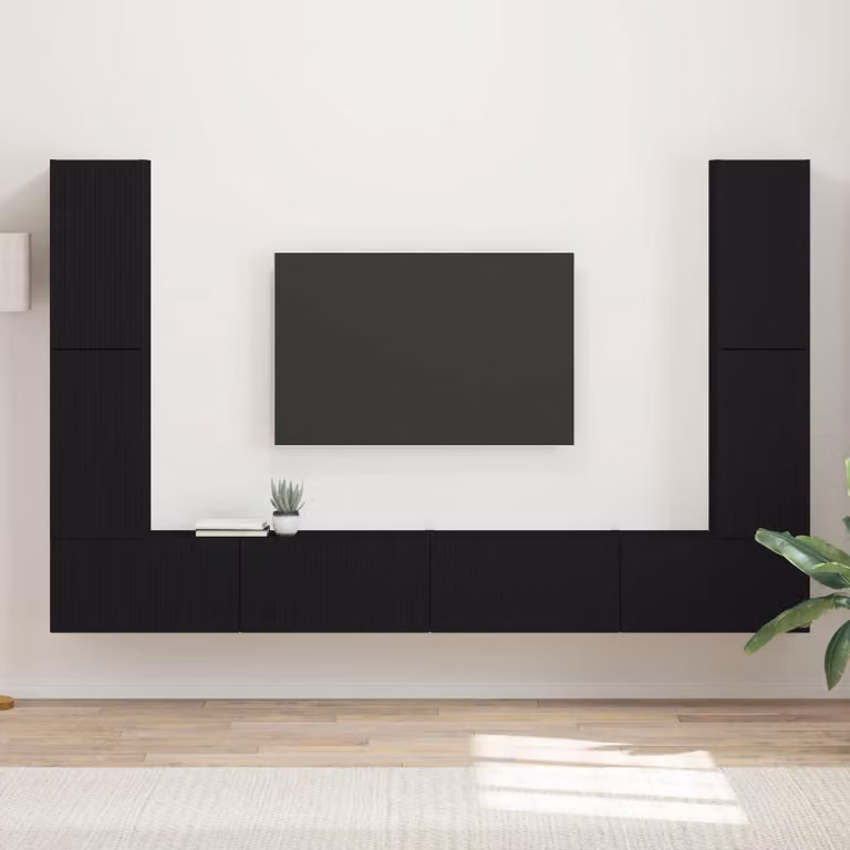 Set mobile TV moderno vidaXL in 8 pezzi nero opaco in legno MDF