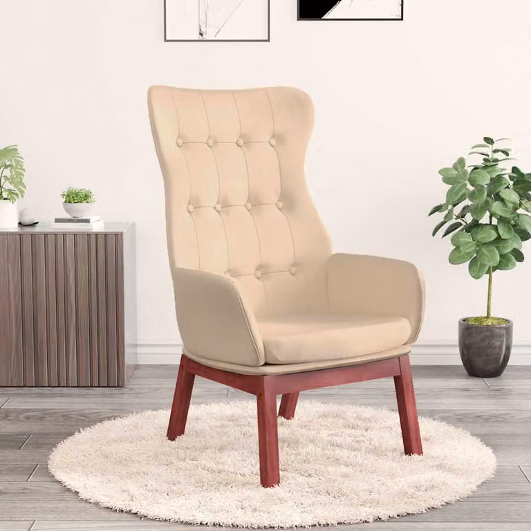 Sedia Relax vidaXL in tessuto beige con braccioli e struttura in legno e metallo
