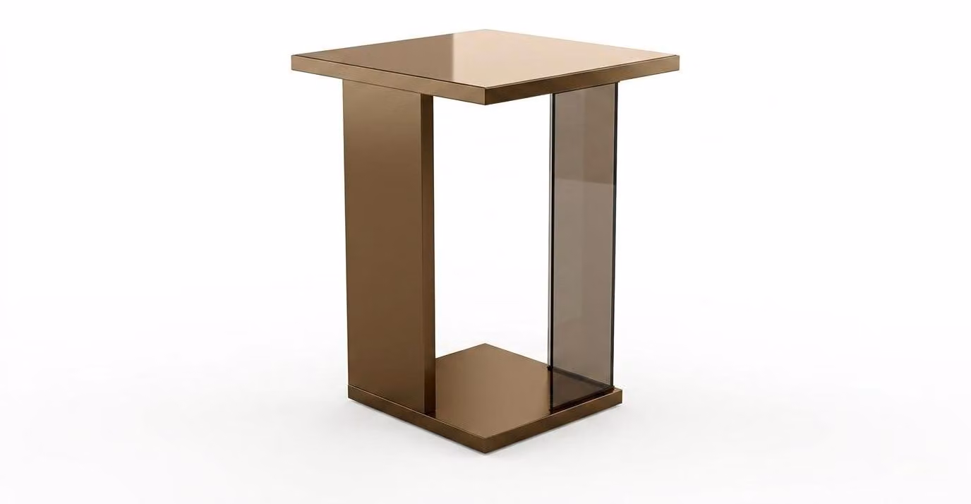 Tavolino di design elegante, in bronzo e vetro, dal tocco moderno e lussuoso