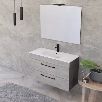Mobile bagno sospeso INBAGNO Smart grigio legno con specchio a LED L 100 cm