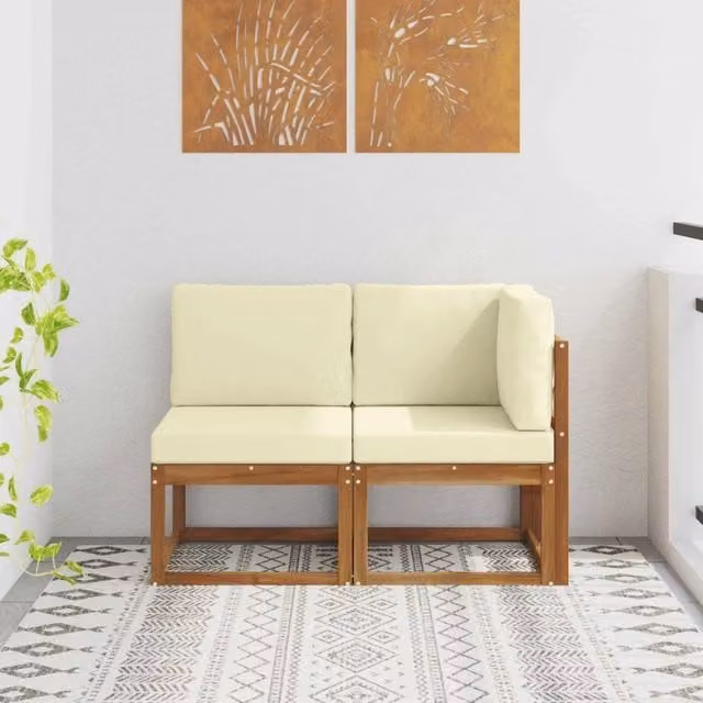 Divano da giardino modulare e angolare a 2 pezzi DESIGN IN in legno di acacia con cuscini beige e bianco