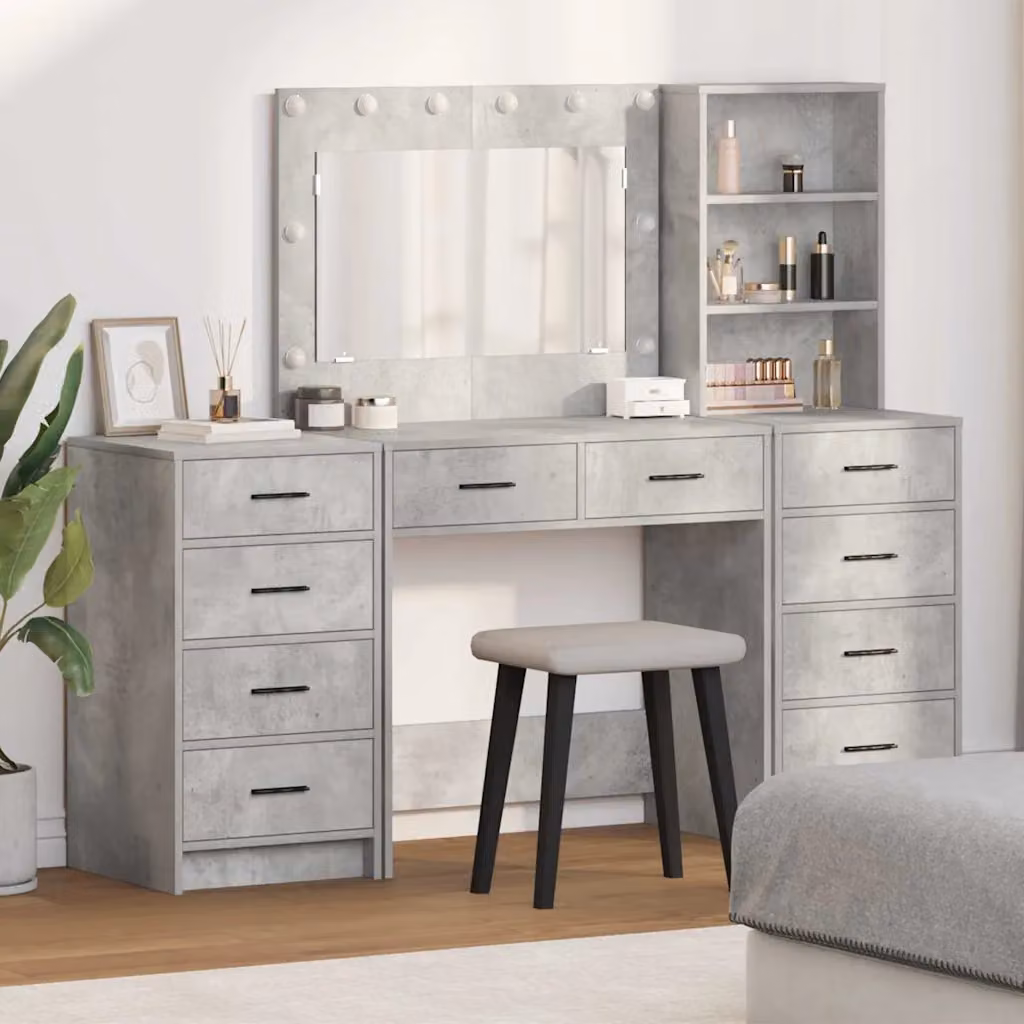 vidaXL Tavolo da Trucco con Specchio LED in MDF Grigio, L 78,5 cm x P 41 cm x H 135 cm