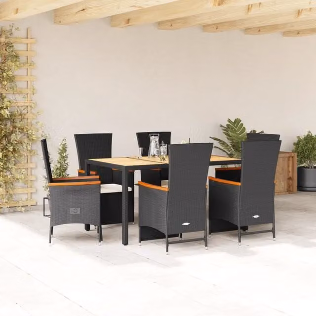 Set da Pranzo da Giardino vidaXL in Polyrattan e Legno di Acacia con 7 Sedute, Colore Nero, Marrone o Bianco – 1